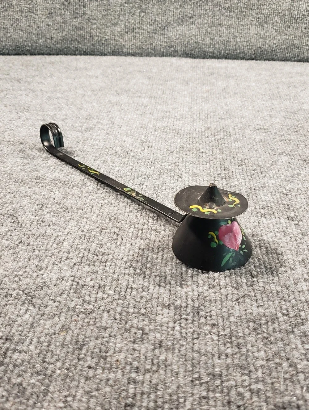 Vintage Long Handled Candle Snuffer Painted Metal Cone Heart Design